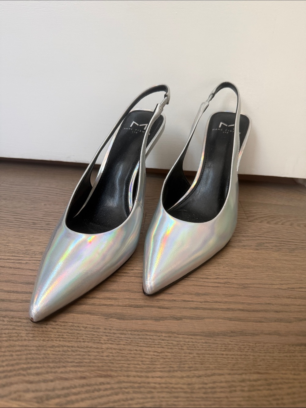 Marc Fisher Holographic Pointed Slingback Heels
